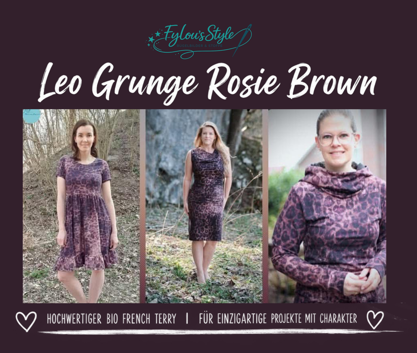 Vorbestellung Bio French Terry Leo Grunge Dusty Rosie Brown Überbreite