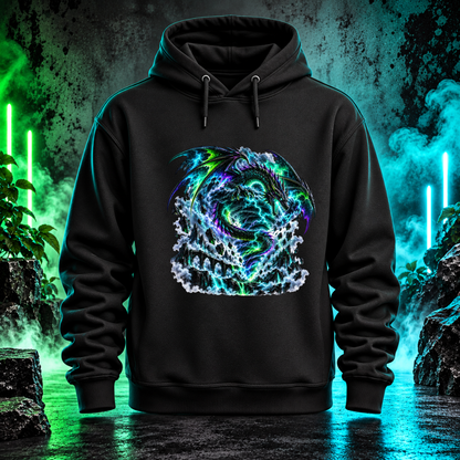 Bügelbild Neondrache im Sturmwirbel