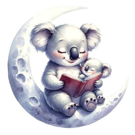 Bügelbild Mama und Baby Koala liest auf dem Mond - Fylou's Style