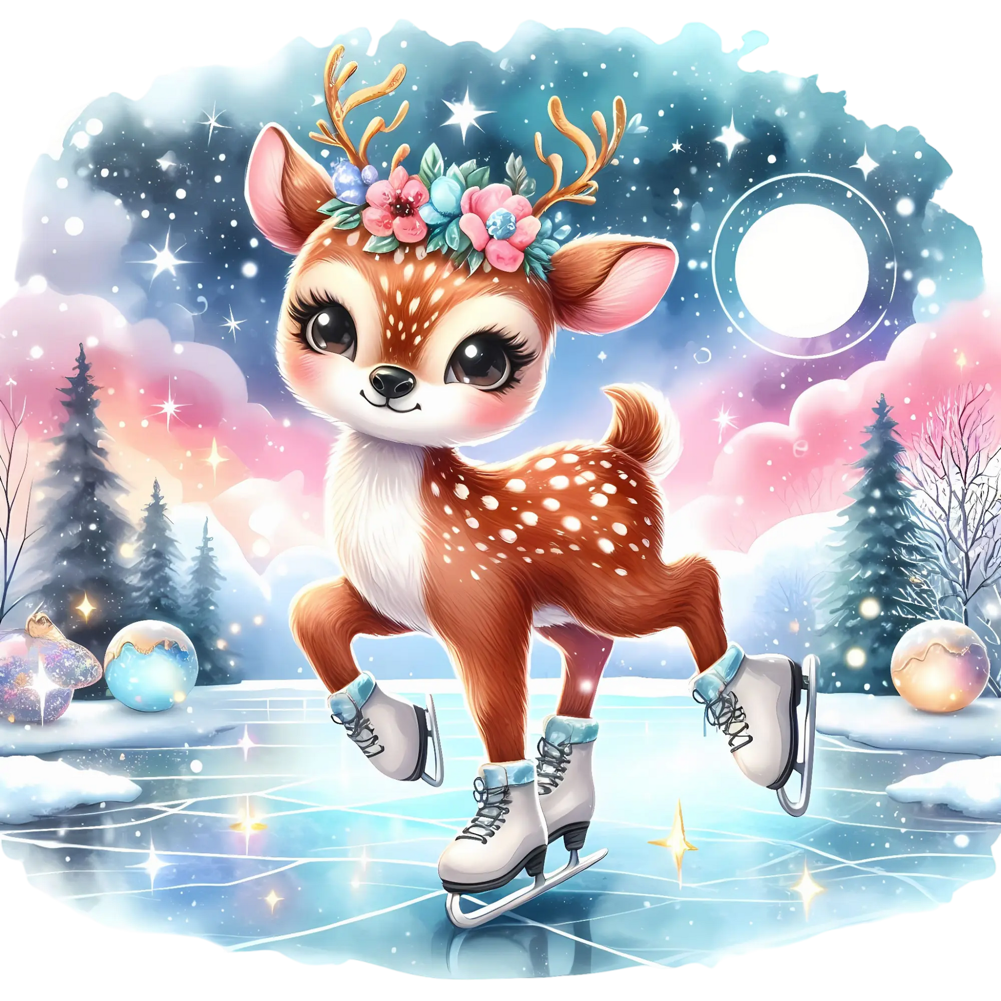 Bügelbild Rentier beim Eislaufen - Fylou's Style