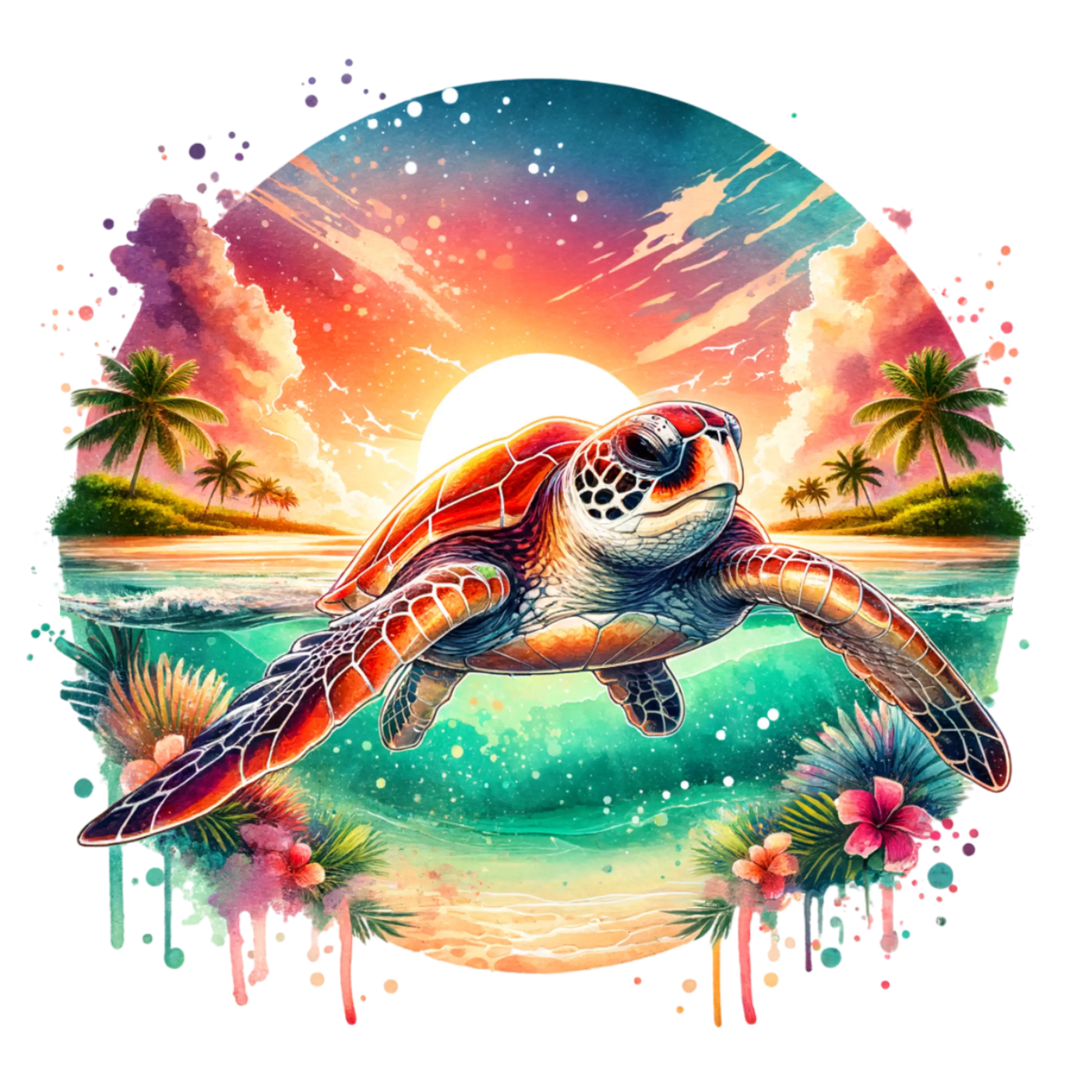 Bügelbild Wasserschildkröte im Sonnenuntergang Fylou's Style