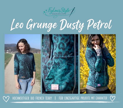 Vorbestellung Bio French Terry Leo Grunge Dusty Petrol Überbreite
