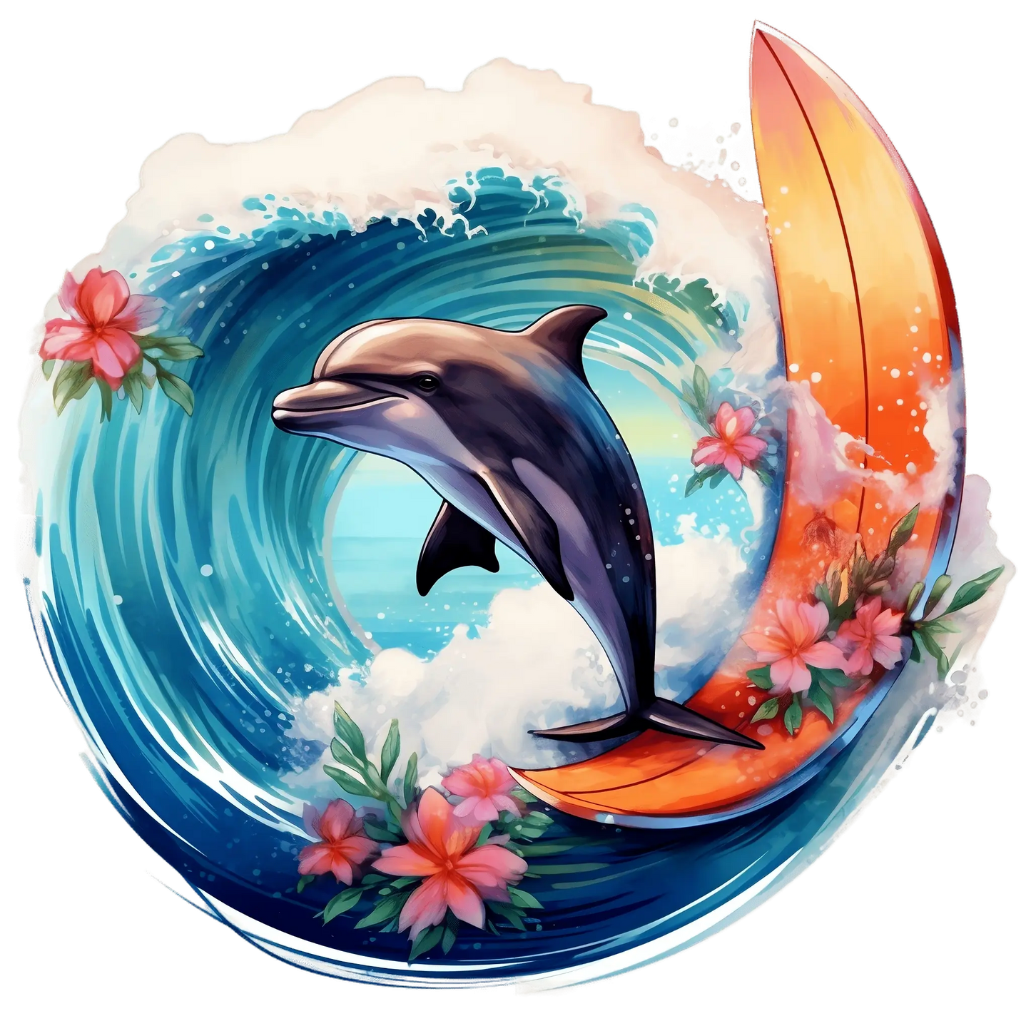 Bügelbild Delfin mit Surfbrett Fylou's Style