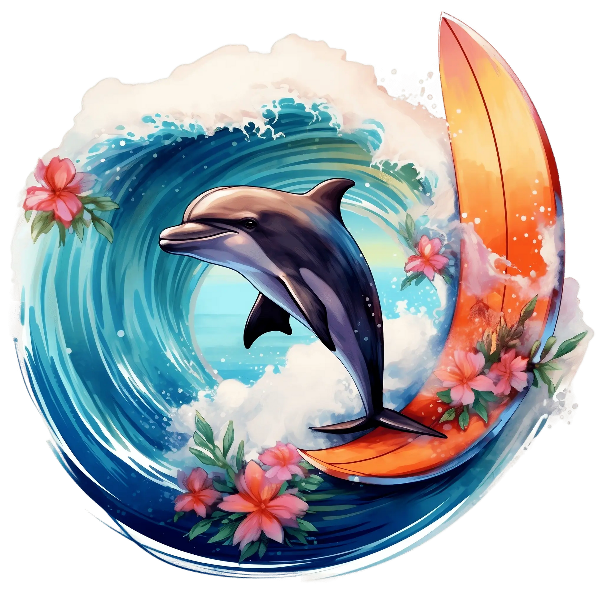 Bügelbild Delfin mit Surfbrett Fylou's Style