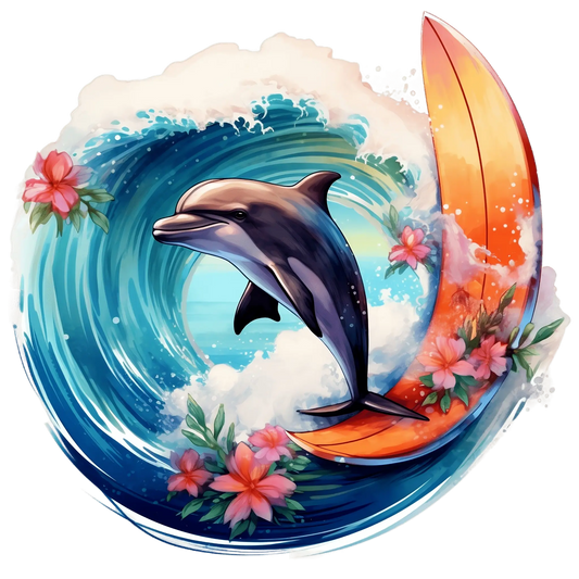 Bügelbild Delfin mit Surfbrett Fylou's Style