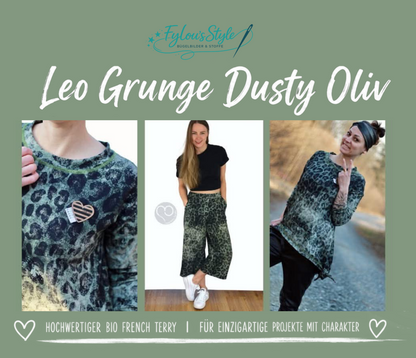 Vorbestellung Bio French Terry Leo Grunge Dusty Oliv Überbreite