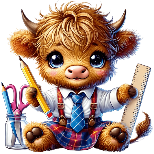 Bügelbild Highland Kuh geht zur Schule  #5 Fylou's Style