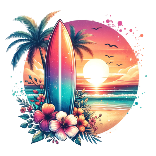 Bügelbild Tropical Beach Surfboard Fylou's Style