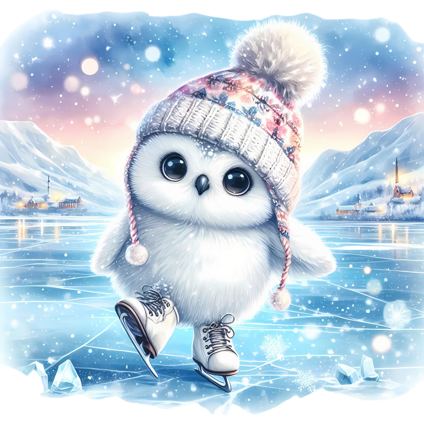 Bügelbild Schneeeule beim Eislaufen - Fylou's Style