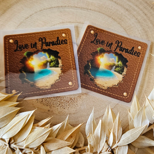 Bügellabel Love in Paradies