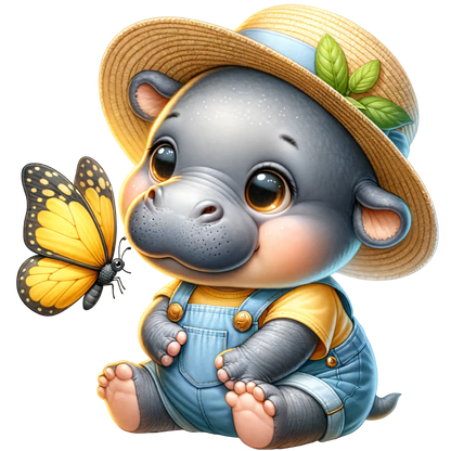 Bügelbild Nilpferd mit Schmetterling #2 Fylou's Style