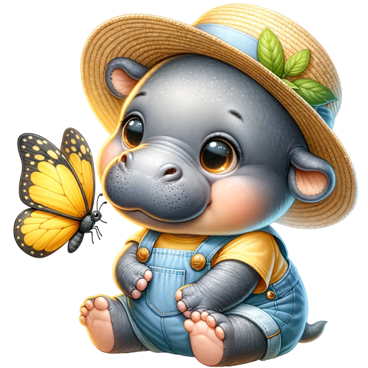Bügelbild Nilpferd mit Schmetterling #2 Fylou's Style