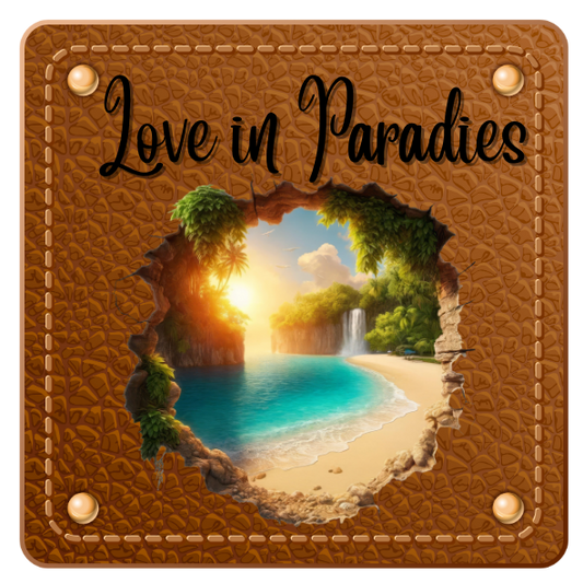 Bügellabel Love in Paradies