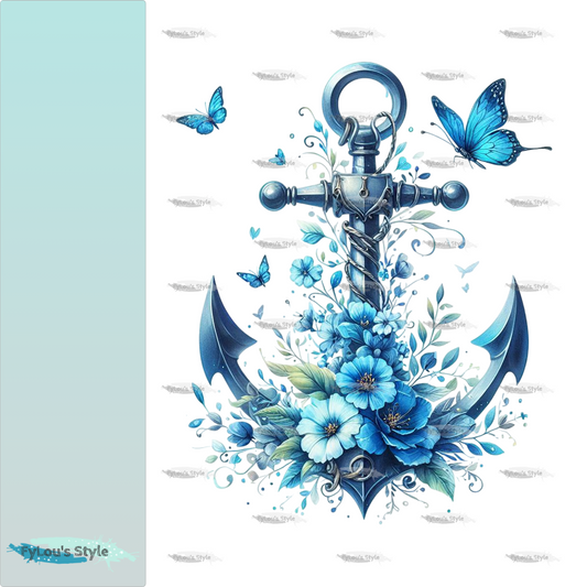 Bügelbild Anker mit blauen Blumen Fylou's Style