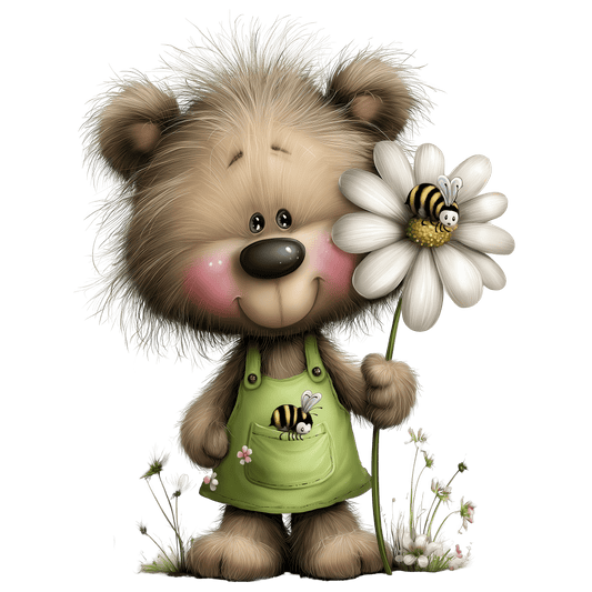 Bügelbild Bär mit Gänseblümchen