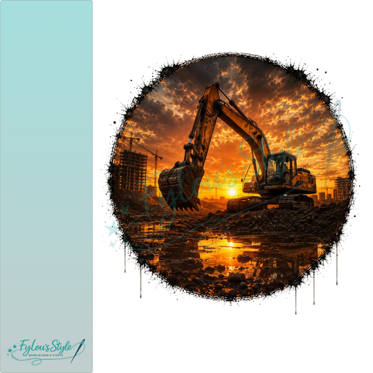 Bügelbild  Baustelle bei Sonnenuntergang