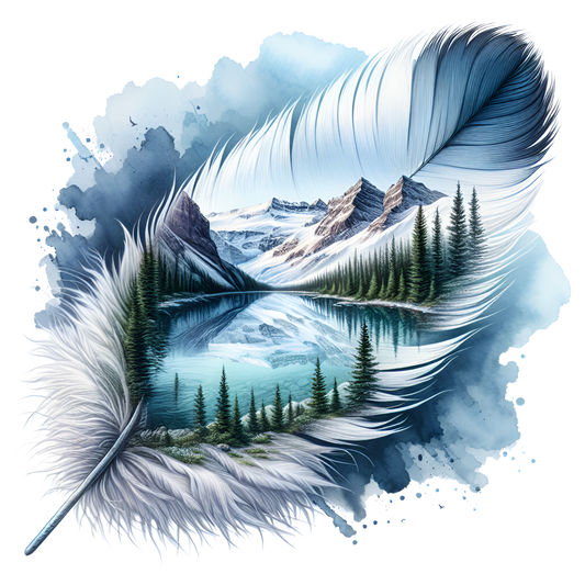 Bügelbild Bergsee Feder