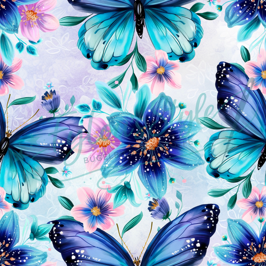 Vorbestellung Bio Jersey "Blau Türkise Schmetterlinge" Überbreite