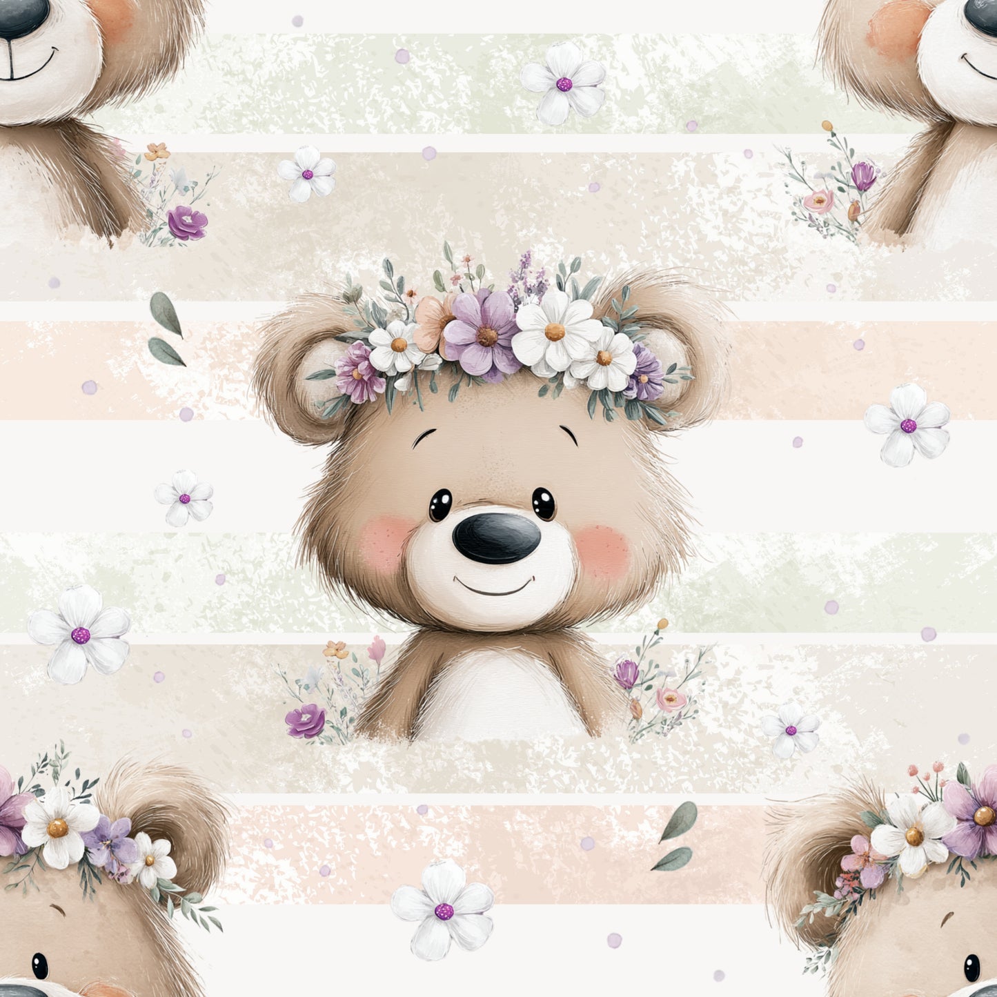 Kinderstoff Blumen Bärchen
