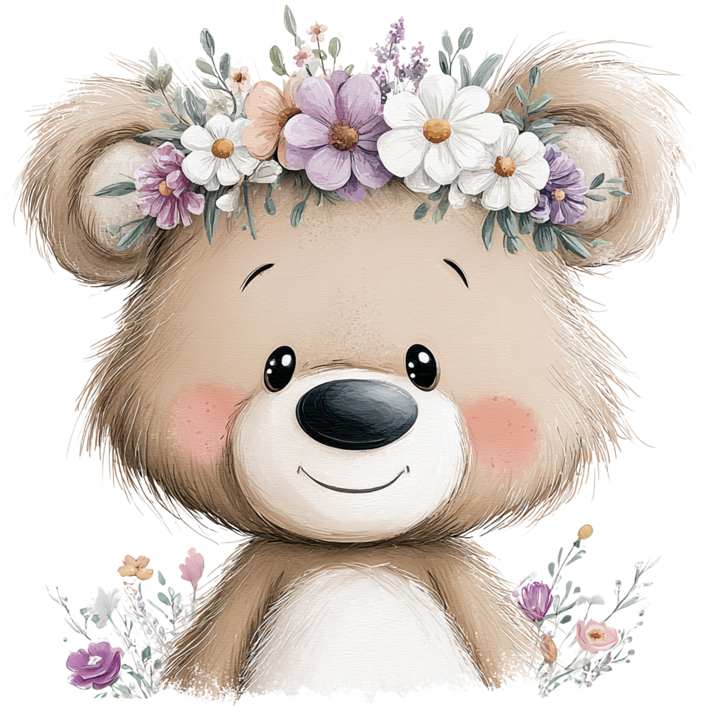Bügelbild Blumen Bärchen