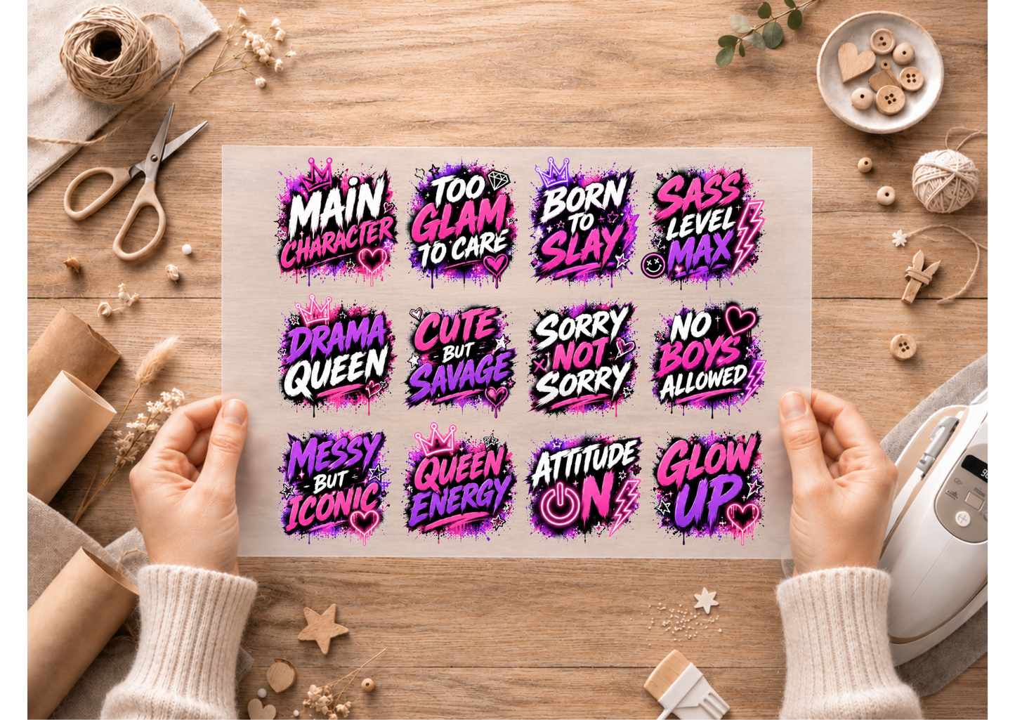 Bügelbild Bogen Girl Pink Lila Sprüche
