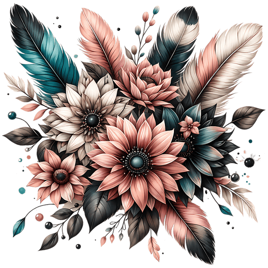 Bügelbild Boho Blumen Federn #1