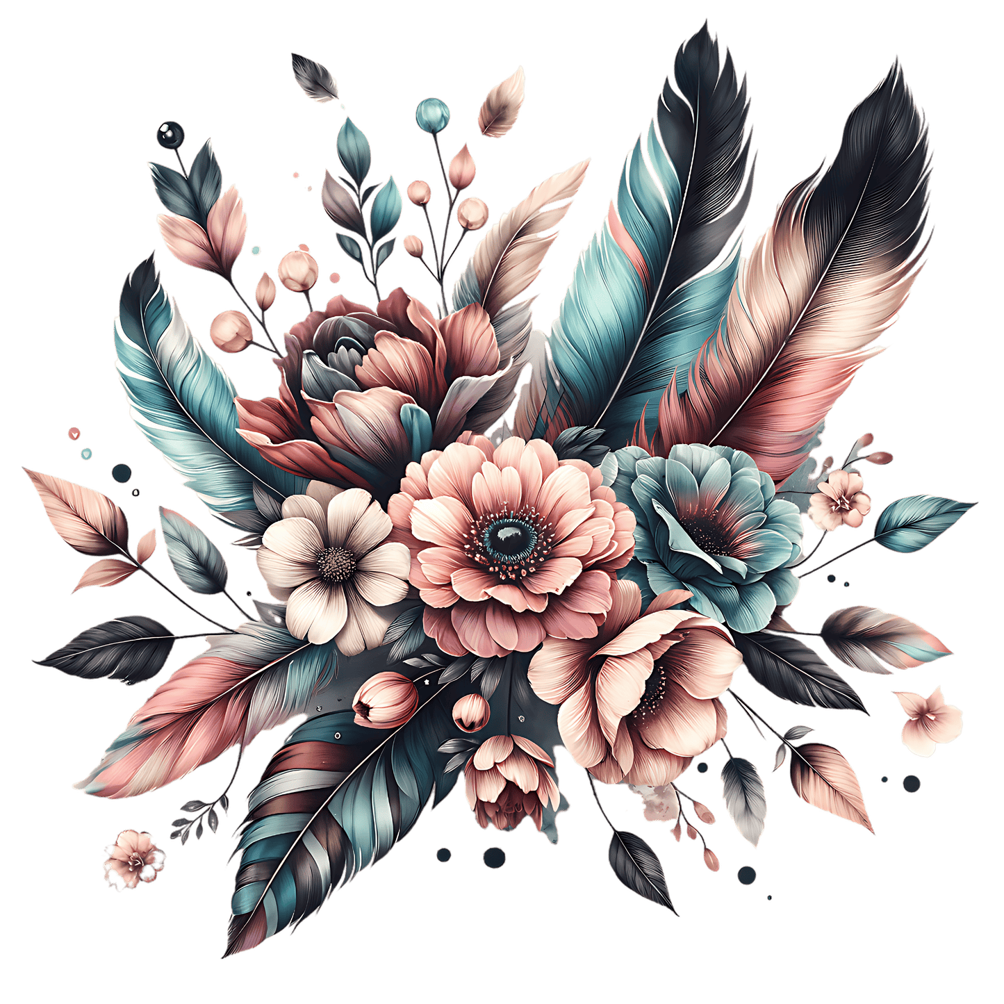 Bügelbild Boho Blumen Federn #4