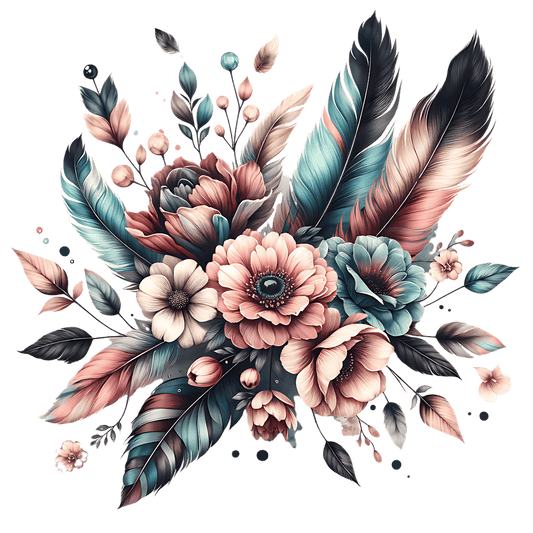 Bügelbild Boho Blumen Federn #4