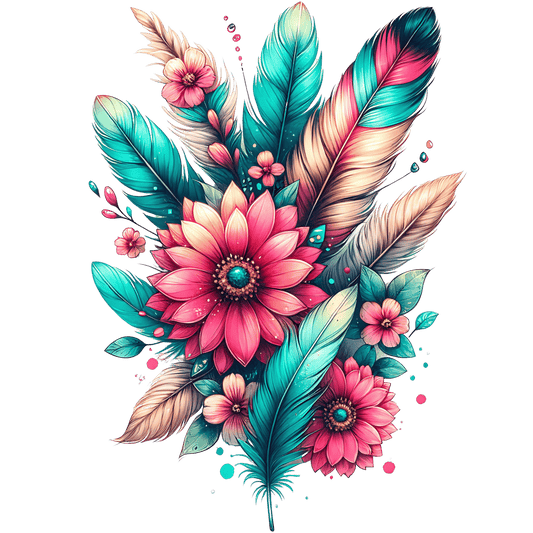 Bügelbild Boho Blumen teal