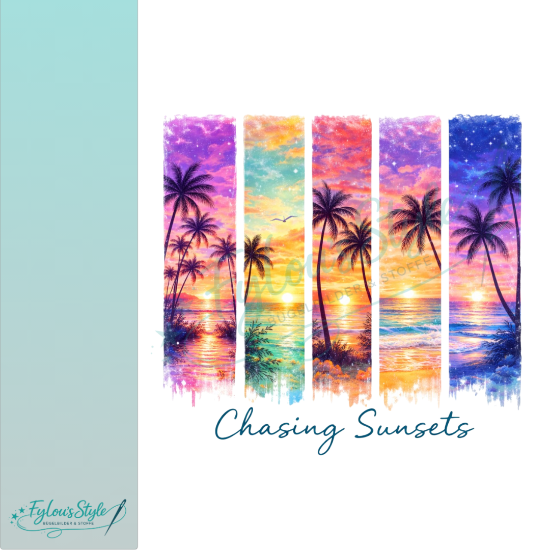 Bügelbild Streifen Motivwelt "Chasing Sunset Palmen"