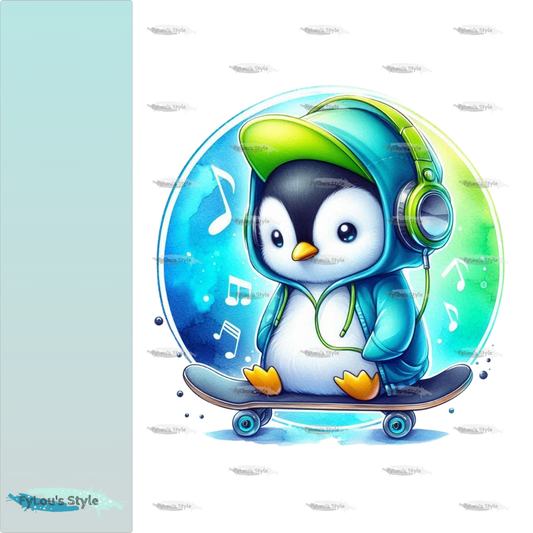 Bügelbild Colorful Cool Musik Pinguin Fylou's Style