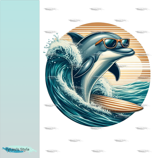 Bügelbild Delfin mit Surfboard #1 Fylou's Style