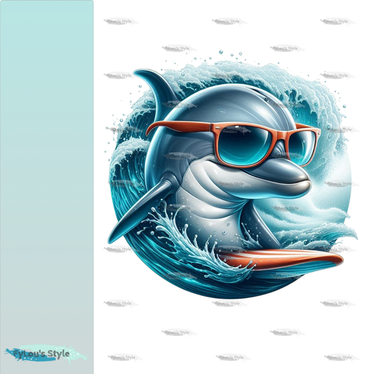 Bügelbild Delfin mit Surfboard #2 Fylou's Style