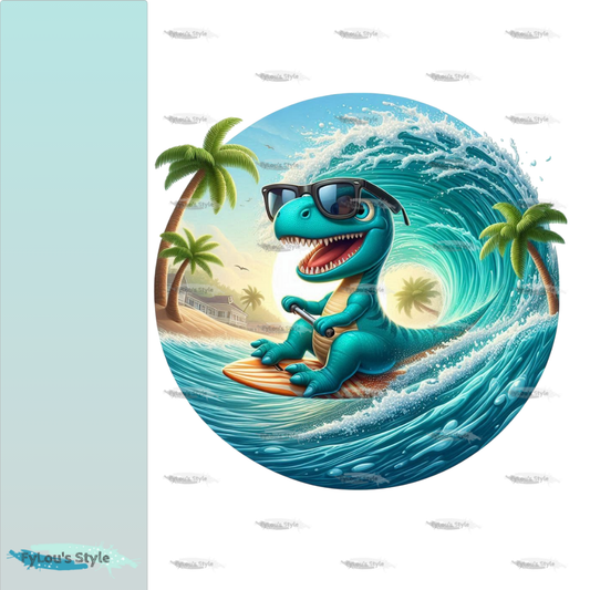 Bügelbild Dino auf Surfboard Fylou's Style