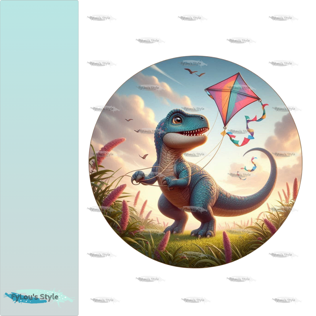 Bügelbild Dino beim Drachen steigen #1