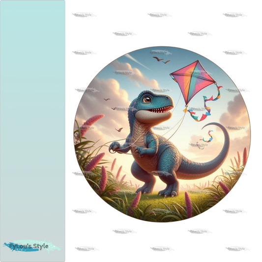 Bügelbild Dino beim Drachen steigen #1