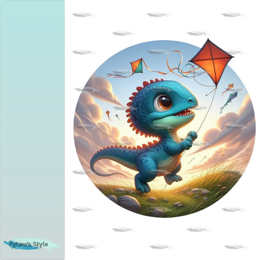 Bügelbild Dino beim Drachen steigen #2