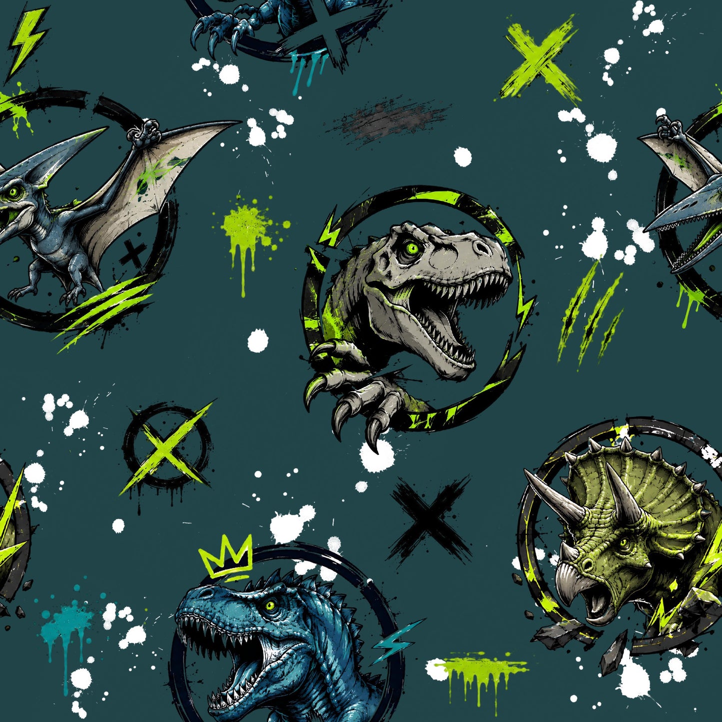 Vorbestellung Bio French Terry Dino Grunge Petrol Überbreite
