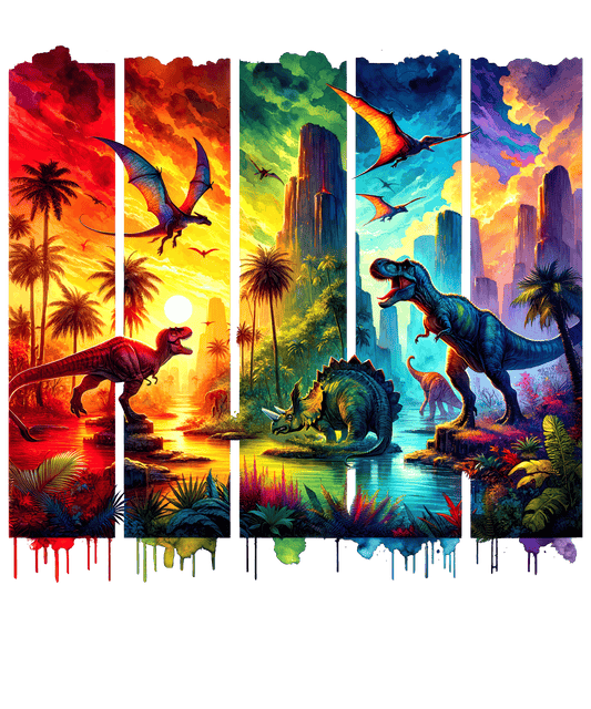 Bügelbild Streifen Motivwelt "Dinosaurier bunt"