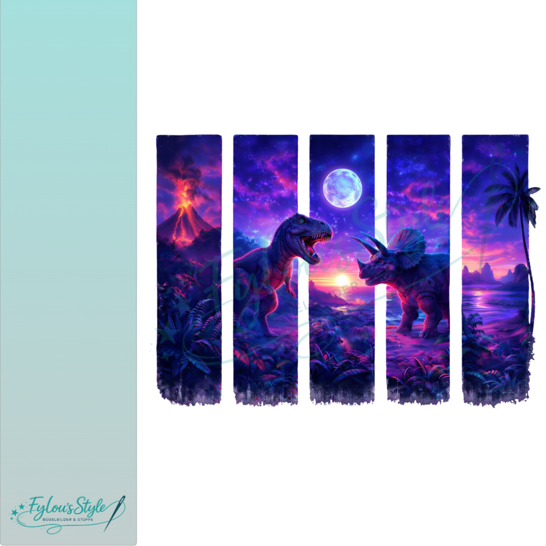 Bügelbild Streifen Motivwelt "Dinos bei Nacht lila"