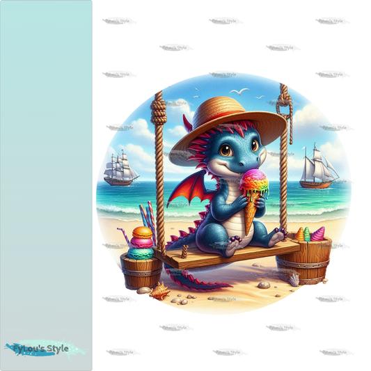 Bügelbild Drache auf Schaukel am Strand #1 Fylou's Style