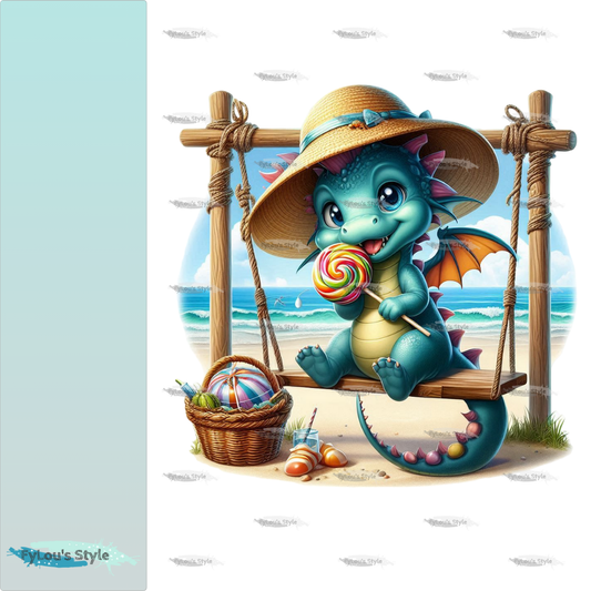 Bügelbild Drache auf Schaukel am Strand #4 Fylou's Style