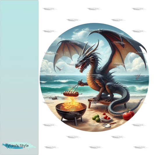 Bügelbild Drache beim Grillen #2 Fylou's Style