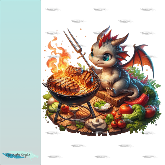 Bügelbild Drache beim Grillen #4 Fylou's Style