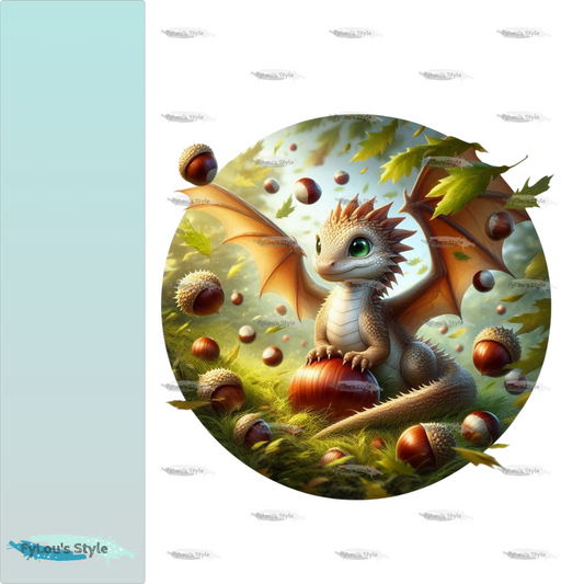 Bügelbild Drache mit Kastanien