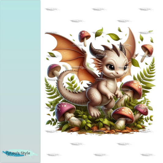 Bügelbild Drache mit Pilzen #1