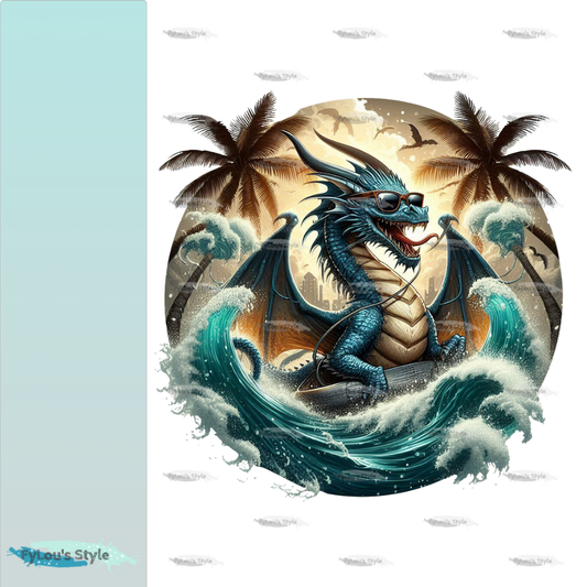 Bügelbild Drache mit Surfboard Fylou's Style