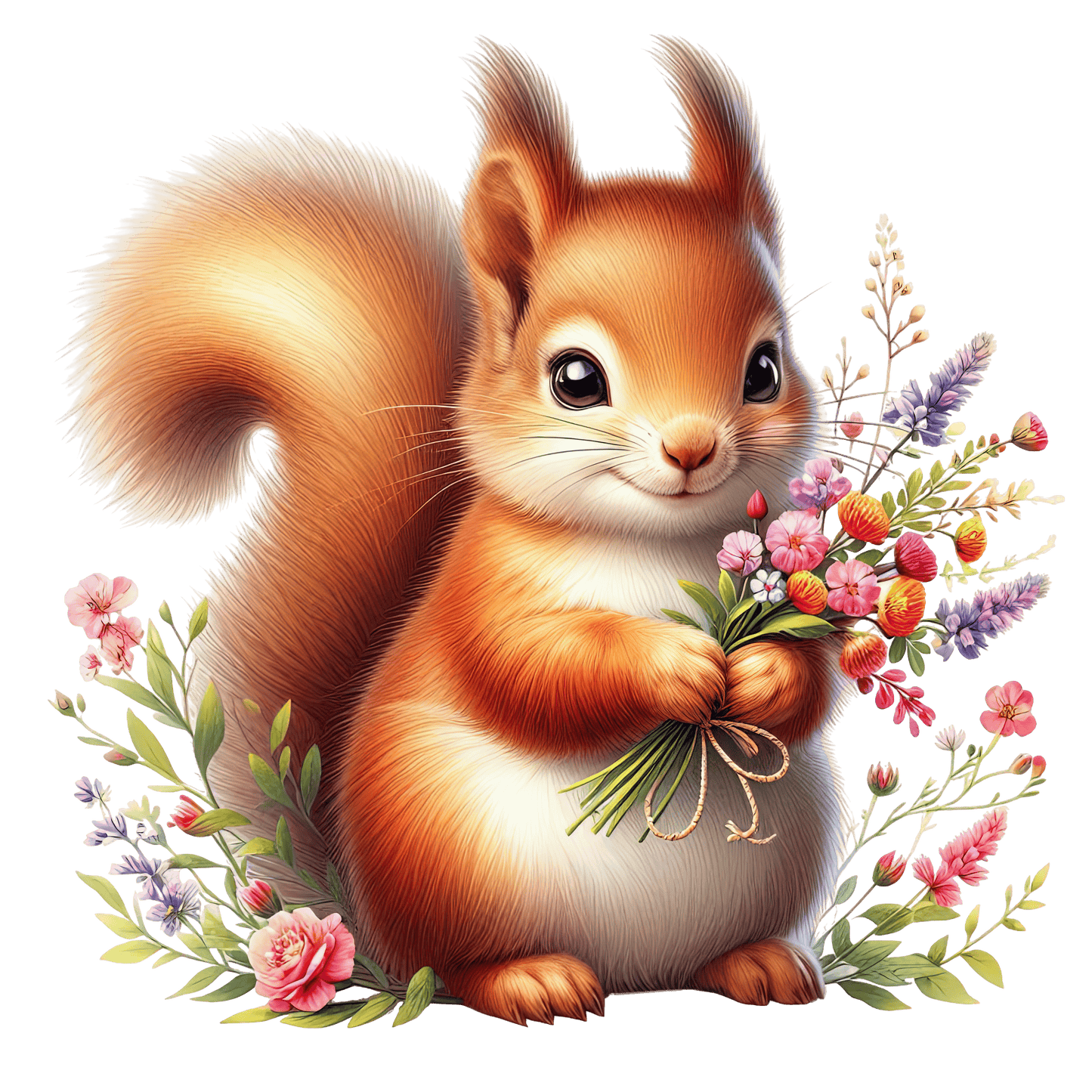 Bügelbild Eichhörnchen mit Blumen