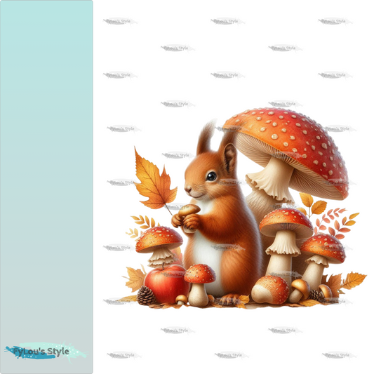 Bügelbild Eichhörnchen mit Pilze