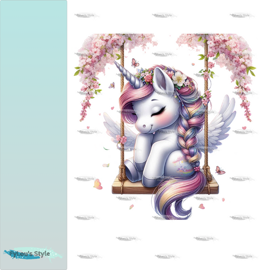 Bügelbild Einhorn auf Schaukel #1 Fylou's Style